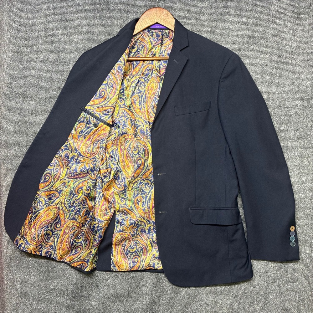 Tallia Orange Blazer Mens Small Navy Blue Paisley Lining Multi Color Sport Coat